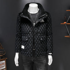 Men's Warm Embroidered Stand Collar White Duck Down Jacket