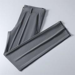 Men's Solid Color Business Casual High Elastic Straight Breathable Trousers