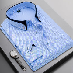 Men's Business Striped Plaid Long Sleeve Shirt