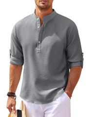 Men's Long Sleeve Stand Collar Plaid Shirt