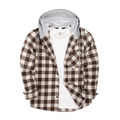 Men's 2024 New Loose Casual Long-sleeved Hooded Plaid Shirt