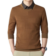 High-end fake two piece men's long sleeve shirt sweater