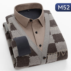 Men's Velvet High-end Jacquard Fake Two-piece Knitted Shirt