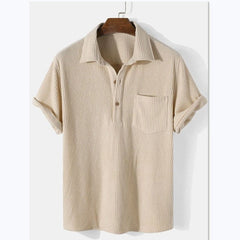 Men's Casual Loose Plaid Stripe Short Sleeve Shirt