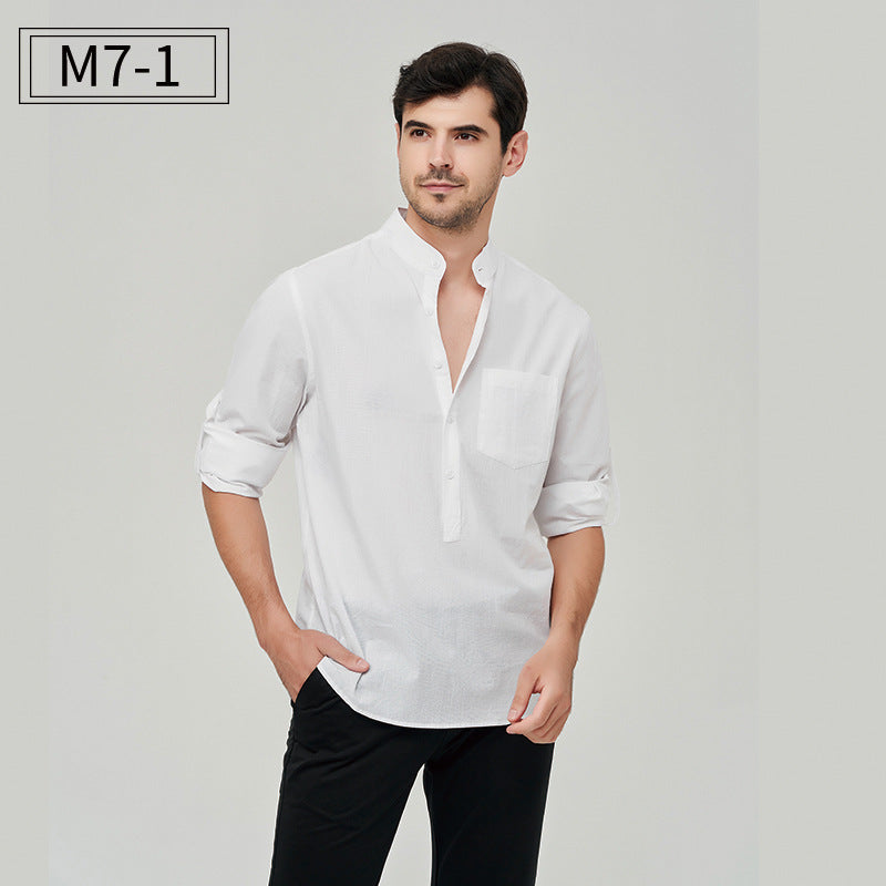 Men's Pure Cotton Stand Collar Linen Shirt