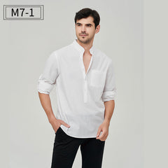 Men's Pure Cotton Stand Collar Linen Shirt