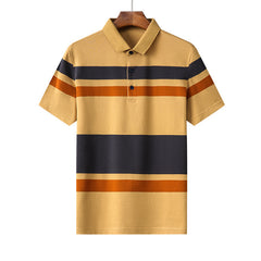 Contrasting striped lapel short-sleeved polo shirt