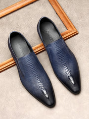 Men's High-end Business Casual Breathable Crocodile Pattern Pointed Leather Shoes