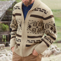 Men's Fashion Lapel Casual Jacquard Knit Sweater