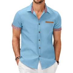 2024 New Fashion Men's Plaid Color Matching Business Casual Shirt