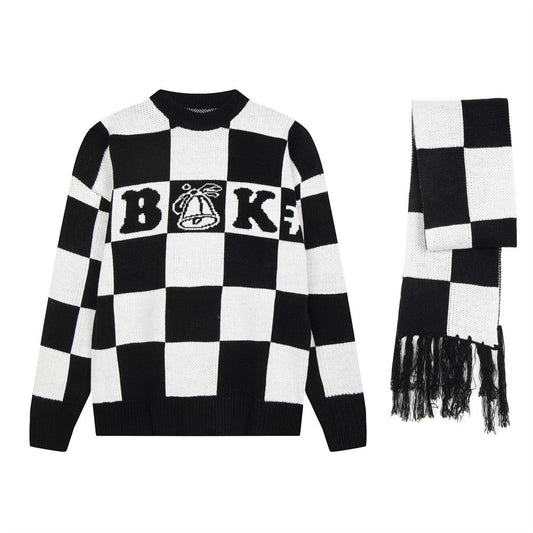 Men's Checkered Alphabet Crew Neck Sweater