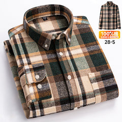 Men's Long-sleeved Brushed Casual Retro Plaid Shirt