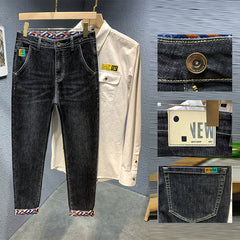Men's New Elastic Embroidery Comfortable All-match Straight Jeans