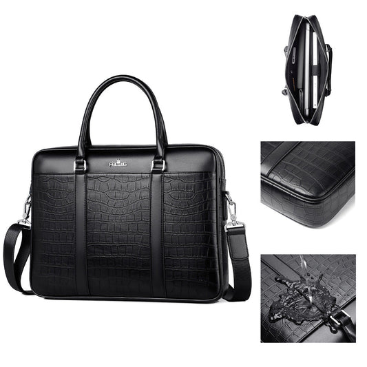 Men's Stylish Crocodile Pattern Large Capacity Business Handbag