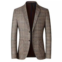 Men's Woolen Plaid Casual Blazer