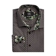 Men's Fashionable Jacquard Long Sleeve Patchwork Stand Collar Shirt