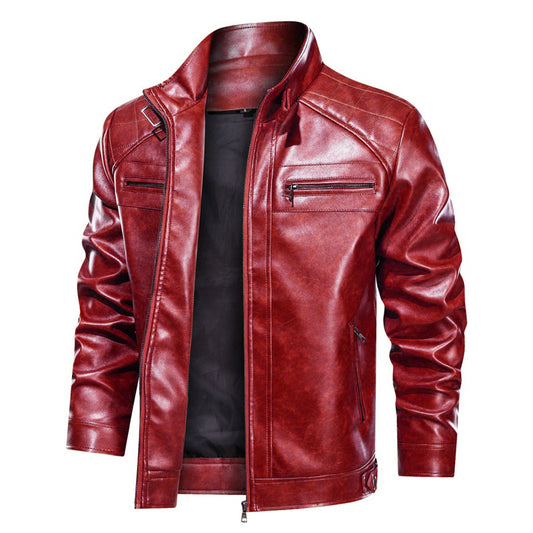 Men's Stylish Stand Collar Leather Jacket
