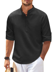 Men's Long Sleeve Stand Collar Plaid Shirt