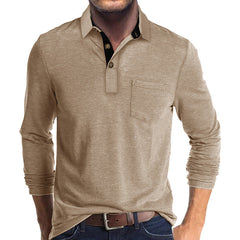 Long-sleeved solid color lapel casual polos