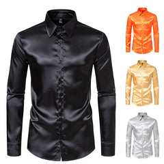 Men's Satin Nightclub Lined Long Sleeve Shirt Performance Shirt