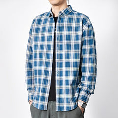Men's Spring 2024 100% Cotton Loose Plaid Striped Shirt