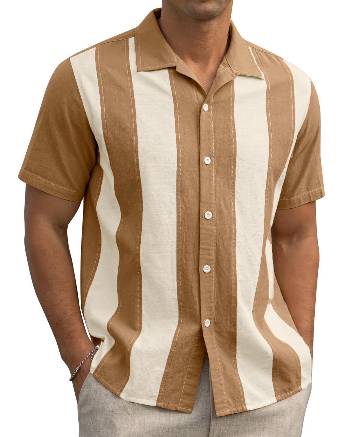 2024 Summer Contrast Stripe Stitching Short-sleeved Loose Casual Shirt