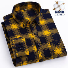 Men's Large Size Cotton Plaid Fashion Casual Long Sleeve Shirt