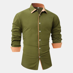 Men's Casual Color Block Fashion Business Long Sleeve Shirt