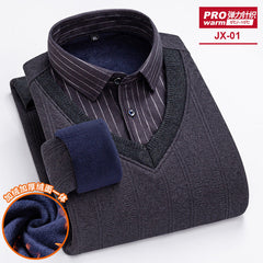 Men's Fake Two-piece Velvet Thickened Loose Casual Knitted Shirt