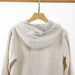 2024 New Casual Linen Loose Breathable Hooded Shirt