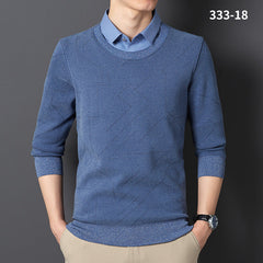 Men's Fake Two-piece Velvet Thickened Loose Casual Knitted Shirt