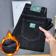 2023 High-End Men's Stretch Slim Winter Velvet Thickened Warm Jeans