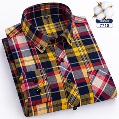 Men's Large Size Cotton Plaid Fashion Casual Long Sleeve Shirt