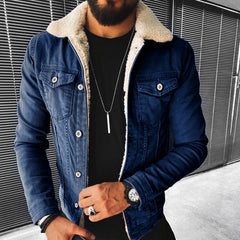 Men's Punk Lamb Wool Thickened Denim Jacket
