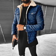 Men's Punk Lamb Wool Thickened Denim Jacket