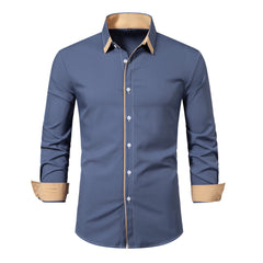 2024 Men's New Casual Color Matching Fashion Long Sleeve Business Shirt