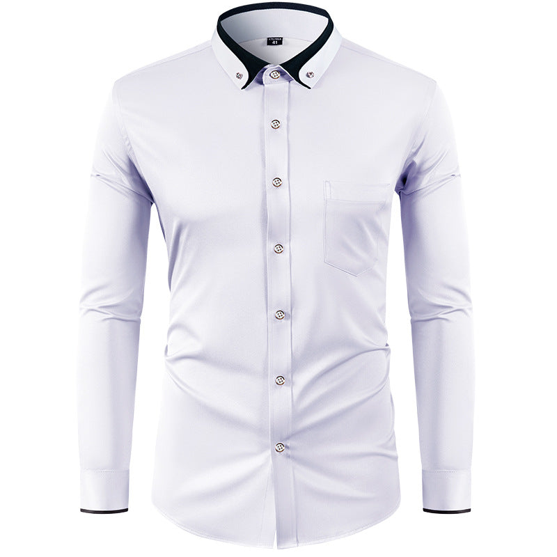 Men's Long Sleeve Contrast Color Stretch Shirt