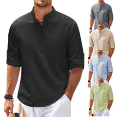 Men's Long Sleeve Stand Collar Plaid Shirt