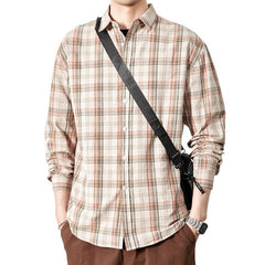 Men's Spring 2024 100% Cotton Loose Plaid Striped Shirt