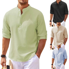 Men's Long Sleeve Stand Collar Plaid Shirt