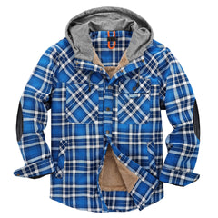 Men's Velvet Windproof Warm Hooded Cotton Plaid Shirt