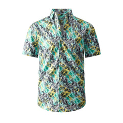 Men's Casual Elastic Ice Silk Large Size Hawaiian Holiday Beach Short-sleeved Shirt
