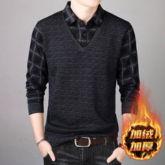 Men's Fake Two Piece Fleece Thickened Shirt