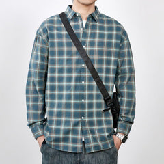 Men's Spring 2024 100% Cotton Loose Plaid Striped Shirt