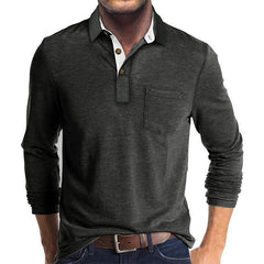 Long-sleeved solid color lapel casual polos