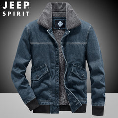 New Men's Thickened Fleece Denim Loose Large Size Windproof Jacket