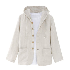 2024 New Casual Linen Loose Breathable Hooded Shirt