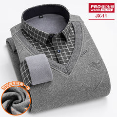 Men's Fake Two-piece Velvet Thickened Loose Casual Knitted Shirt