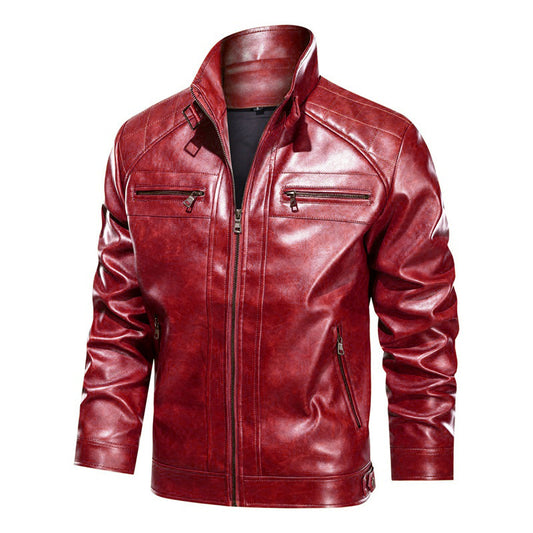 Men's Stylish Stand Collar Leather Jacket