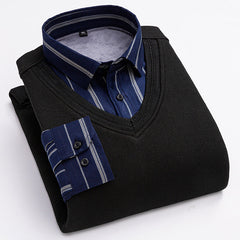 2023 Men's Thermal Fake Two-Piece Long Sleeve Shirt
